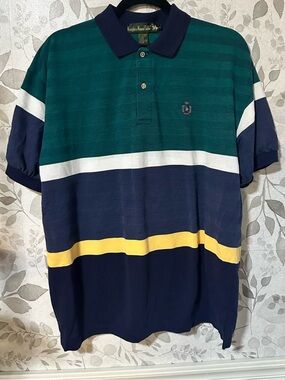 Knights of round Table vintage Green & Navy Striped golf polo Large